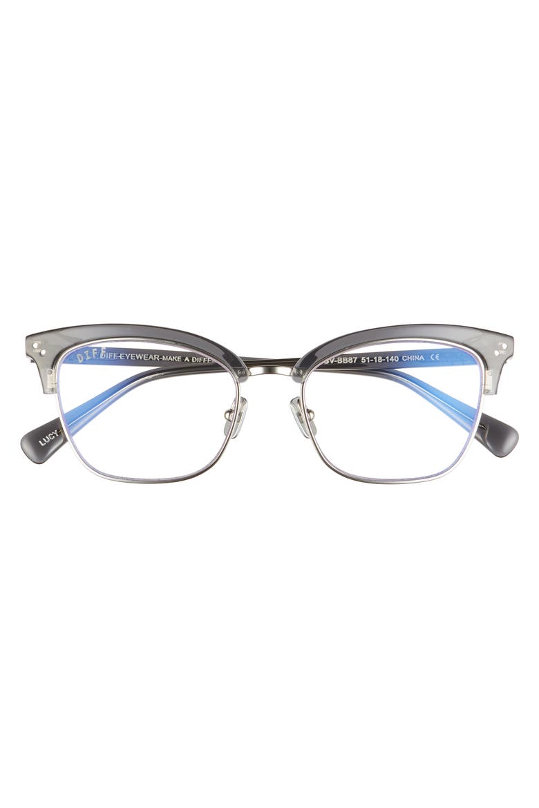 Lucy 51mm Blue Light Blocking Cat Eye Glasses, Alternate, color, BLACK/ SILVER/ CLEAR
