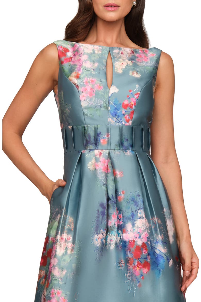 Hara Floral Print A-Line Dress, Alternate, color, CYAN MULTI