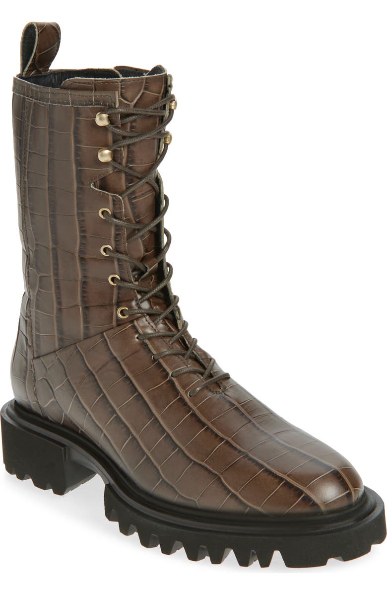 AllSaints Maren Croc Embossed Combat Boot, Main, color, Khaki