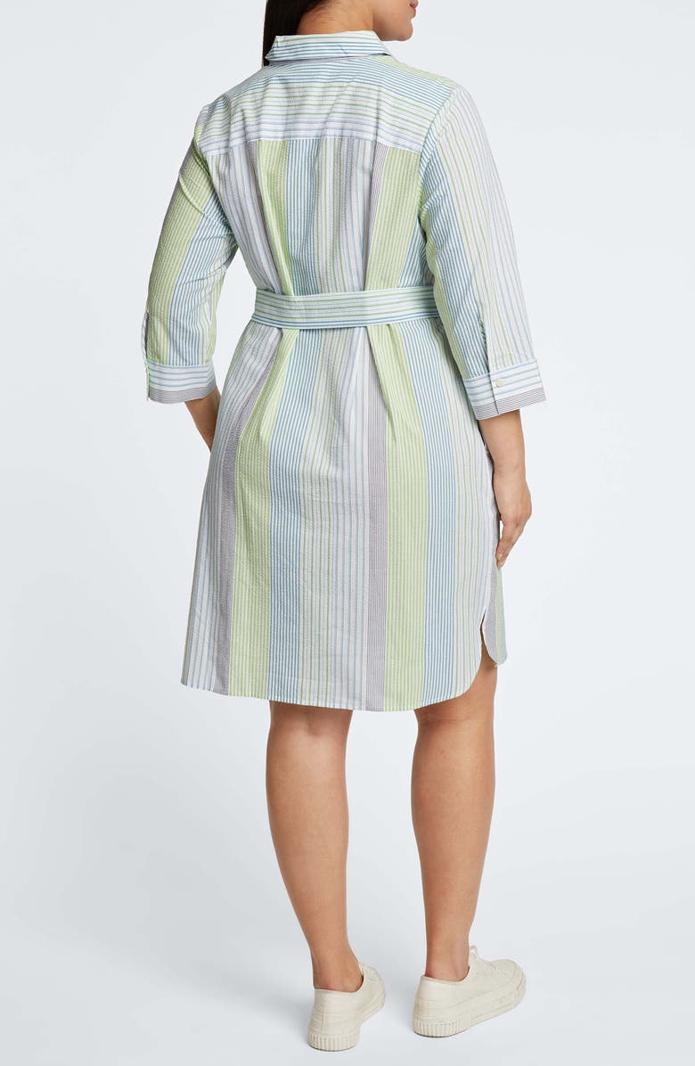 Foxcroft Rocca Belted Stripe Seersucker Shirtdress, Alternate, color,