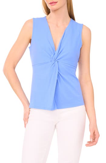 Halogen ® Twist Front Sleeveless Cotton Knit Top In Blue