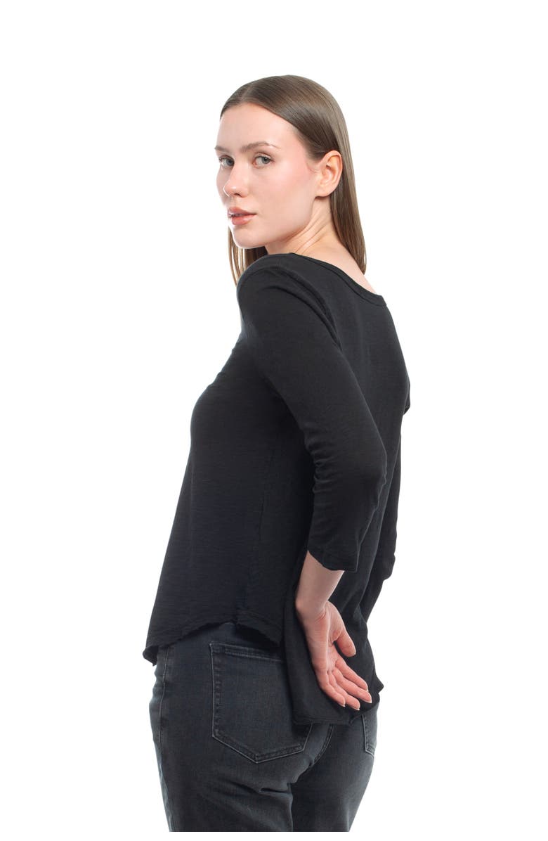 WILT Clothing 3/4 Sleeve V-Neck Shirttail Tee With Raw Hem Top, Alternate, color, Black