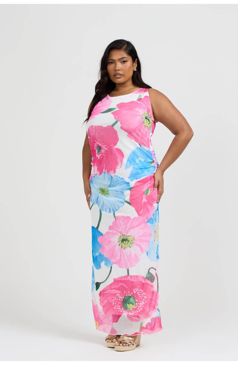 FASHION-SZN CURVE Curve Mesh Maxi Dress, Alternate, color, Pink