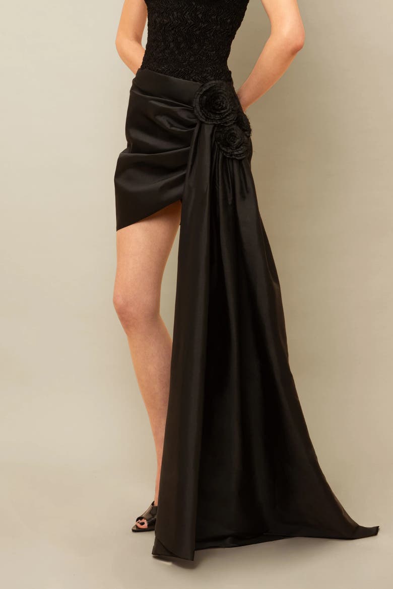 Sanderson Luxurious Asymmetrical Taffeta Skirt, Alternate, color, Black