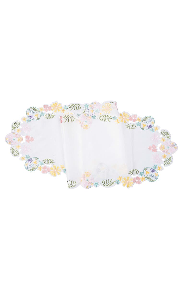 Elegant Easter Egg Cutwork Machine Washable Novelty Shaped Table Runner 17.5" x 68", Main, color, White