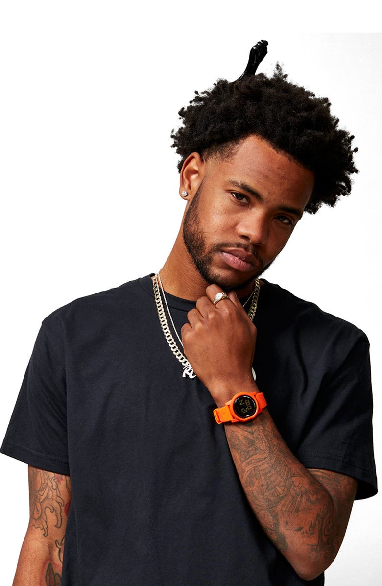 Nixon Disk Chronograph Rubber Strap Watch, 39mm, Alternate, color, Orange / Orange / Negative