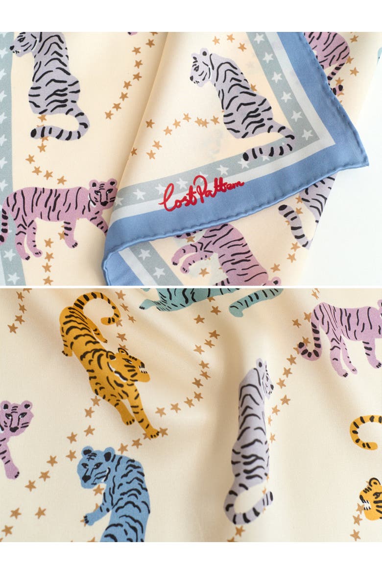 Neon Tigers Silk Pocket Square, Alternate, color, Blue
