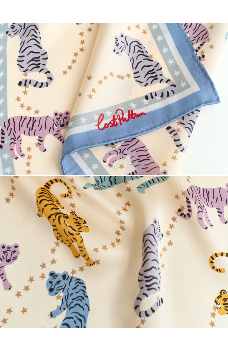 Lost Pattern NEON TIGERS SILK POCKET SQUARE, Alternate, color, Blue