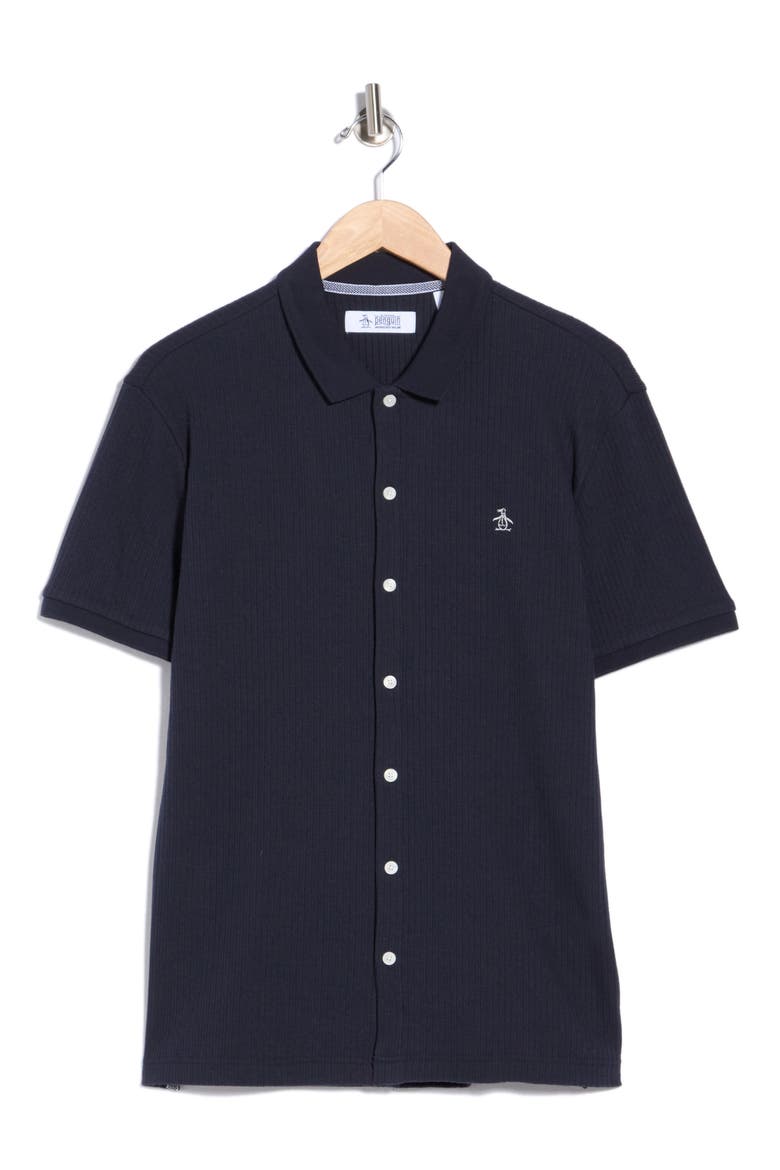 Jacquard Short Sleeve Button-Front Shirt, Alternate, color, DARK SAPPHIRE