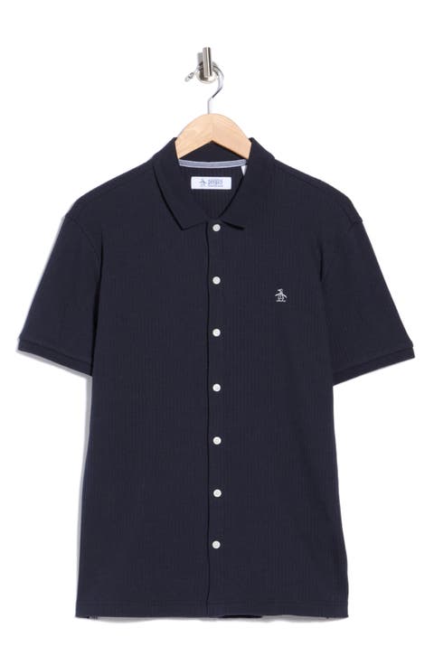 Jacquard Short Sleeve Button-Front Shirt