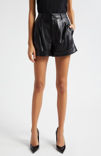 Alice + Olivia Conry Pleated Cuff Hem Faux Leather Shorts