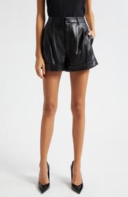 Alice + Olivia Conry Pleated Cuff Hem Faux Leather Shorts