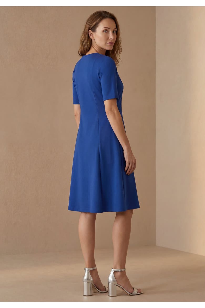 Stretch Ponte Flare Dress, Alternate, color, DARK SAPPHIRE