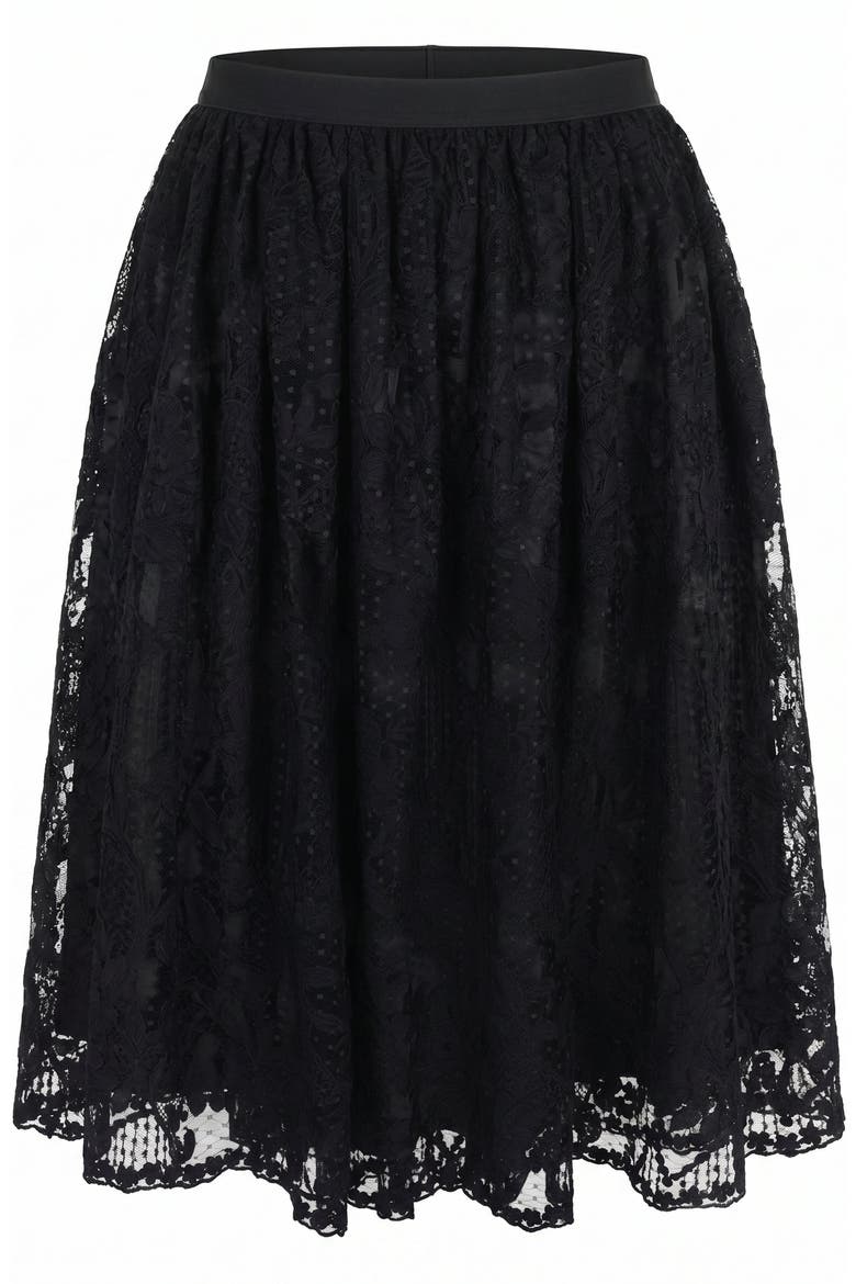 High-Waist Lace Overlay Sheer Hem Mini Skirt, Alternate, color, Black
