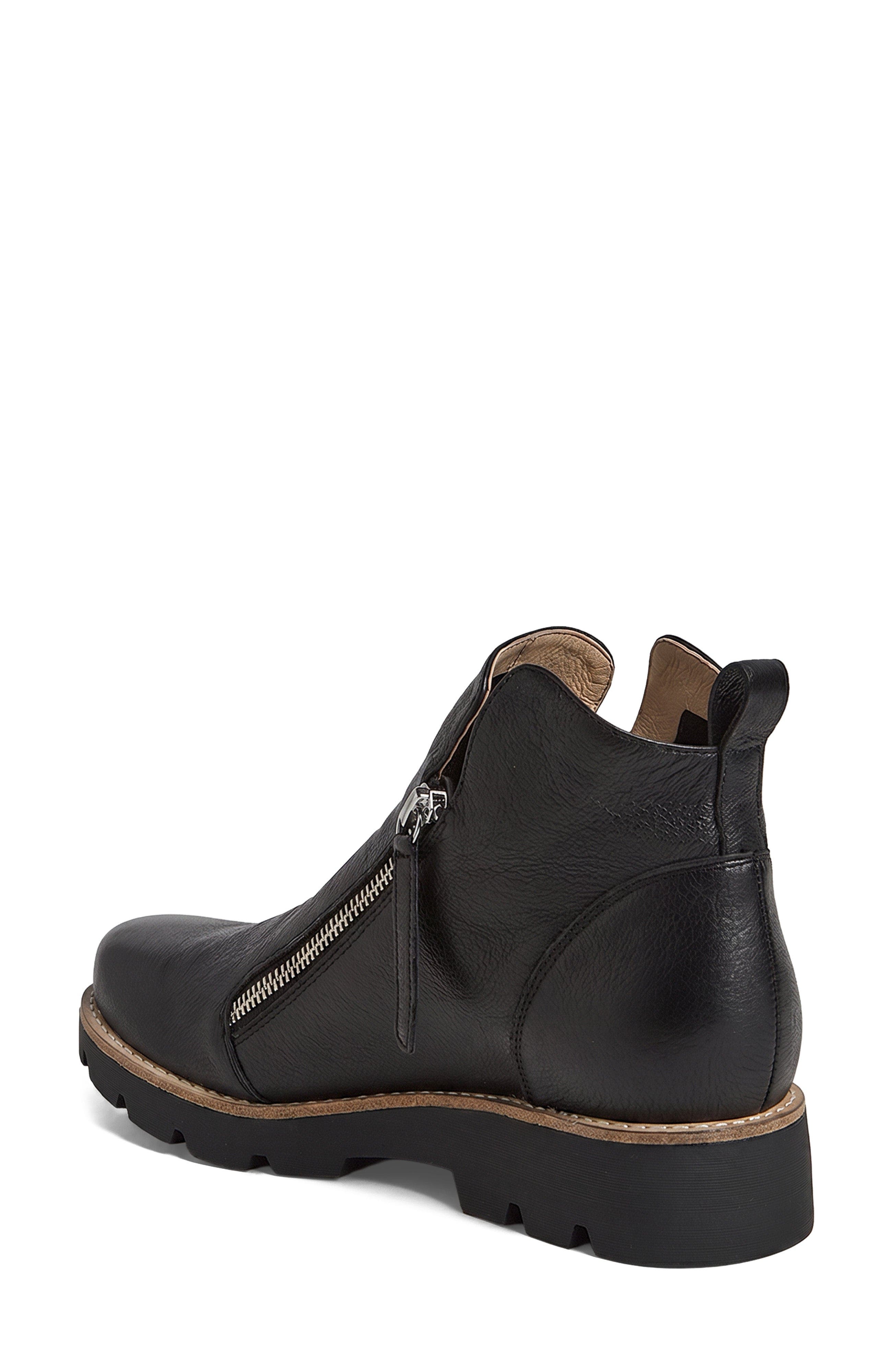 Dottiz Double Zip Lug Boot, Alternate, color, Black Leather