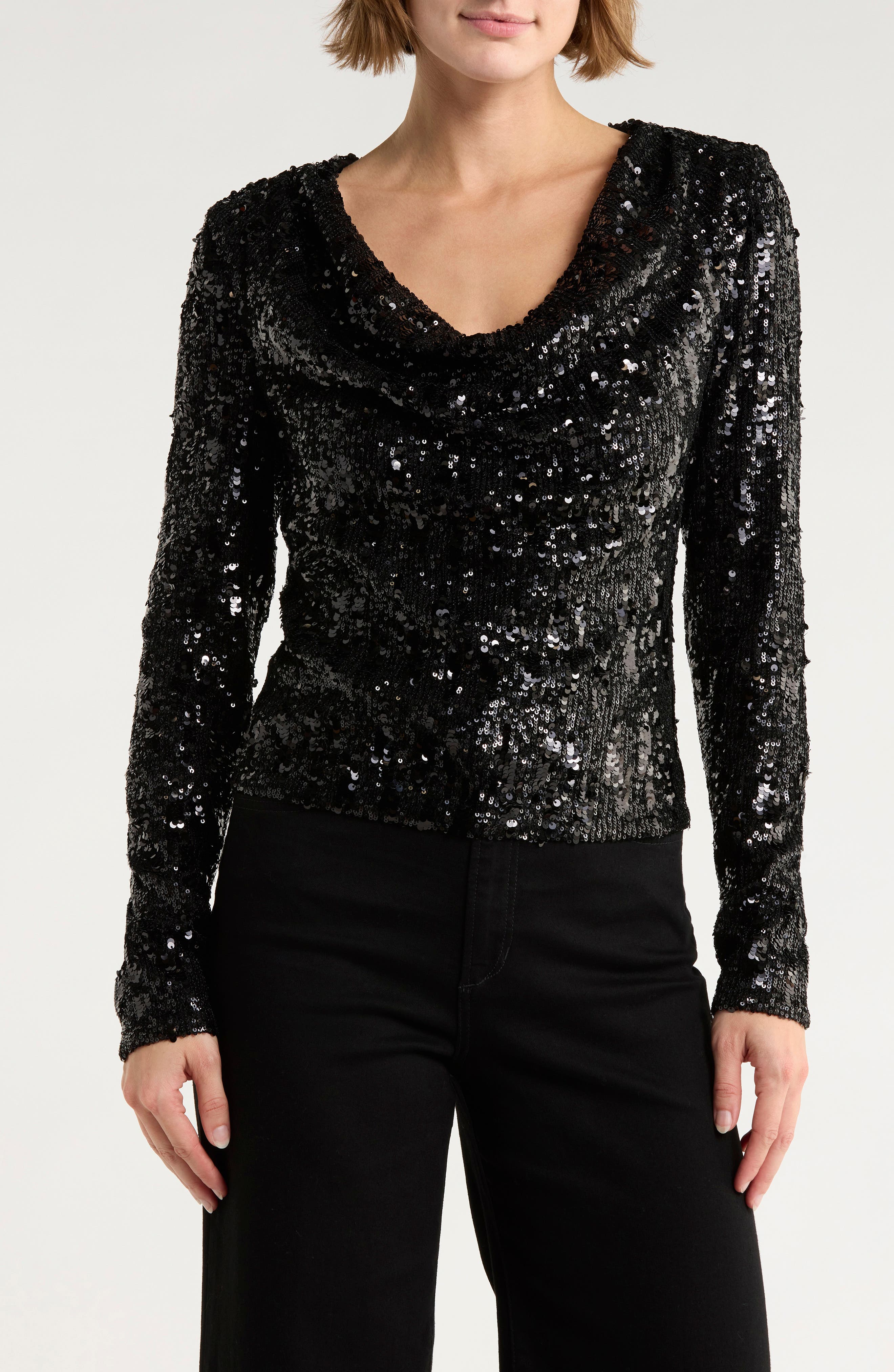 Ramy Brook Nicole Long Sleeve Sequin Top