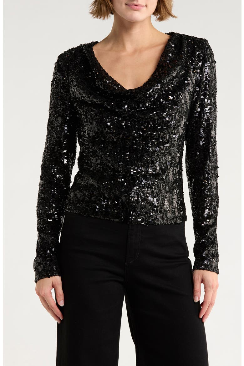 Nicole Long Sleeve Sequin Top, Main, color, BLACK SEQUINS
