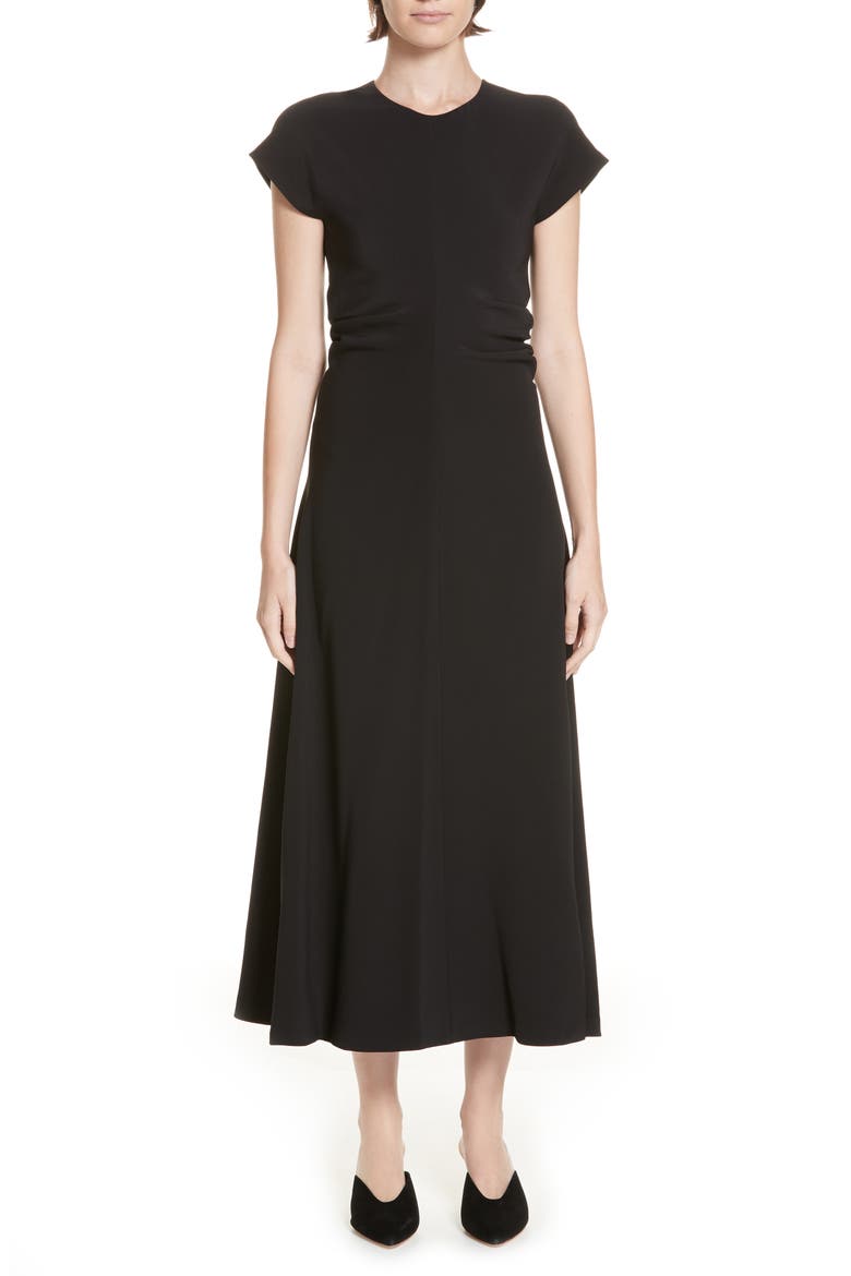 Ruched Stretch Cady Dress, Main, color, BLACK