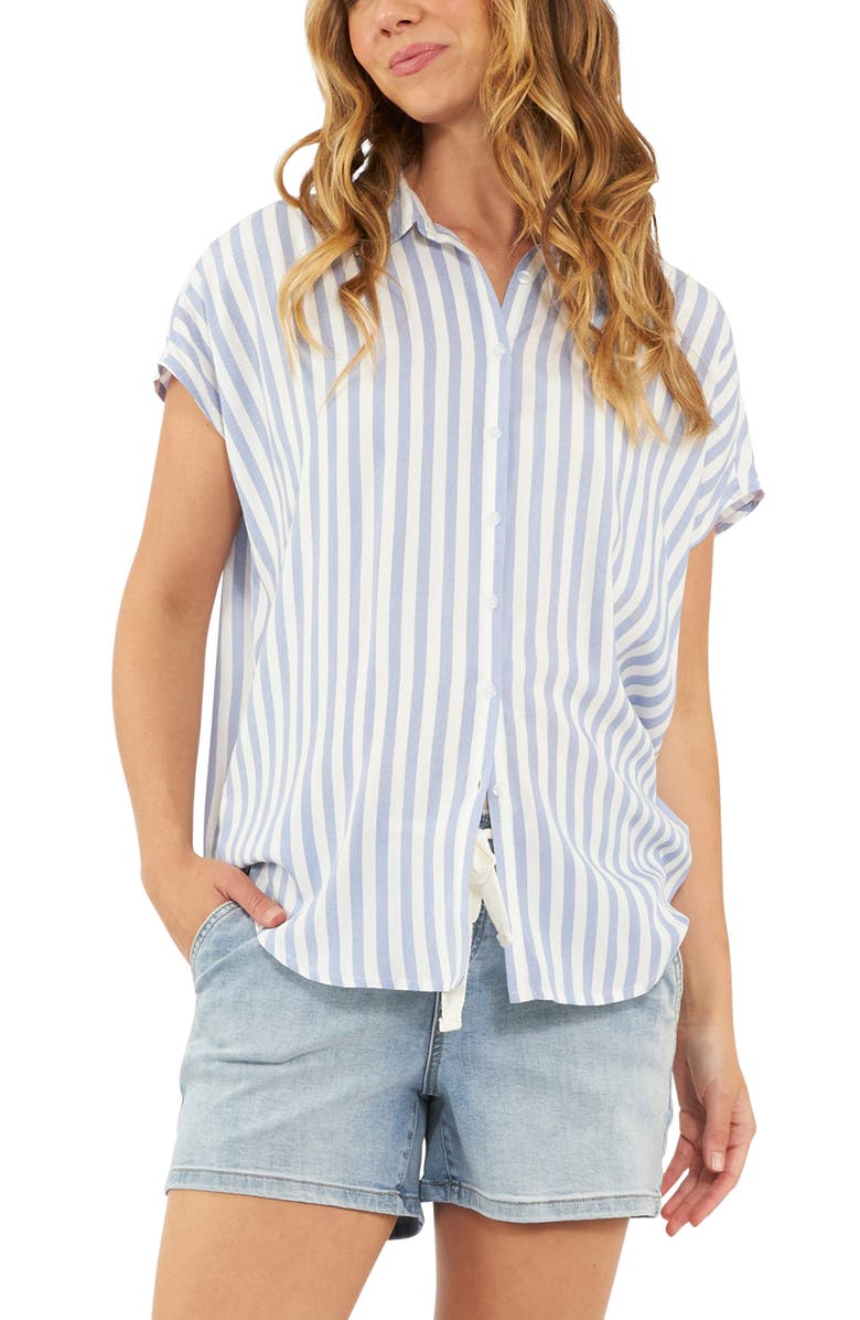 Ripe Maternity Quinn Relaxed Shirt Blue / White, Main, color, Blue / White