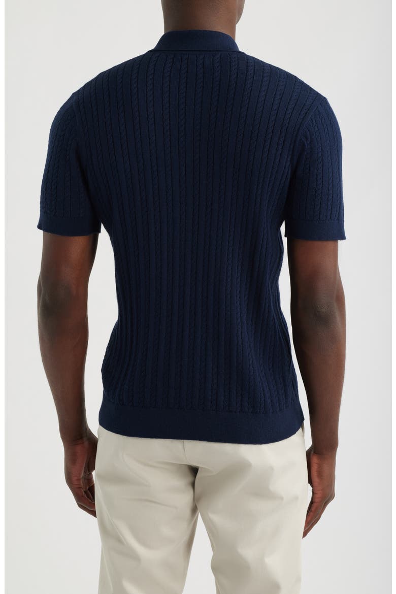 Cabled Cotton & Cashmere Polo Sweater, Alternate, color, NAVY NIGHT