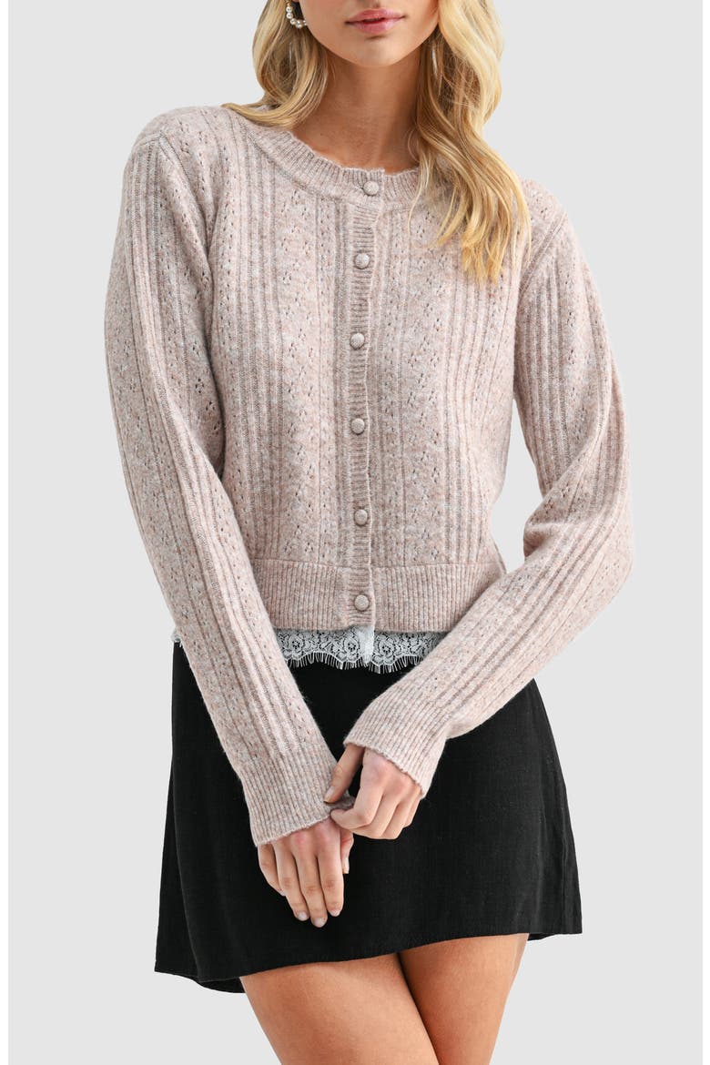 Lace Trim Pointelle Cardigan, Main, color, TAUPE