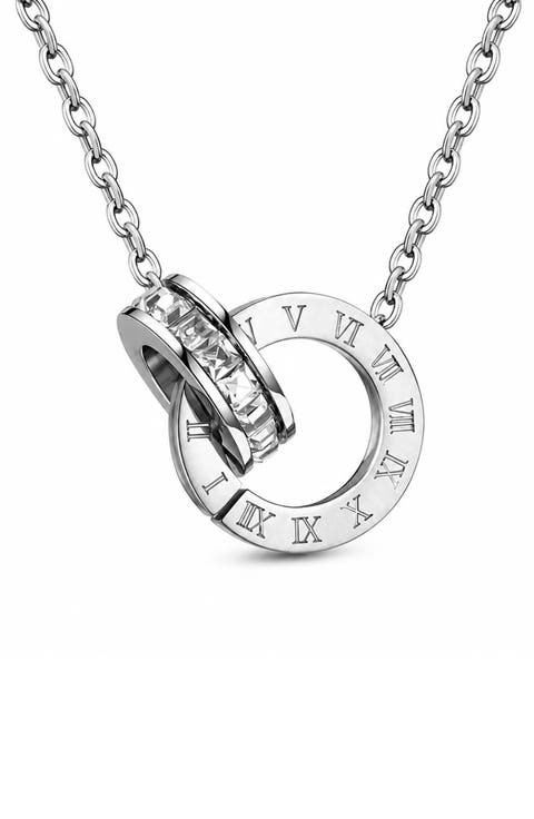 Roman Numeral Cubic Zirconia Pendant Necklace
