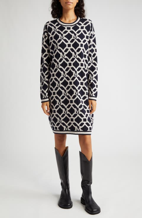 Tolosa Logo Graphic Long Sleeve Wool 
Cashmere Sweater Dress