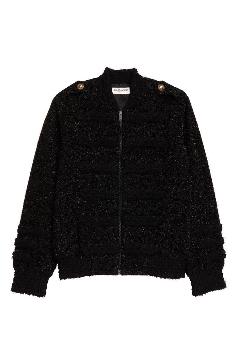Saint Laurent Metallic Teddy Bomber Jacket, Main, color,