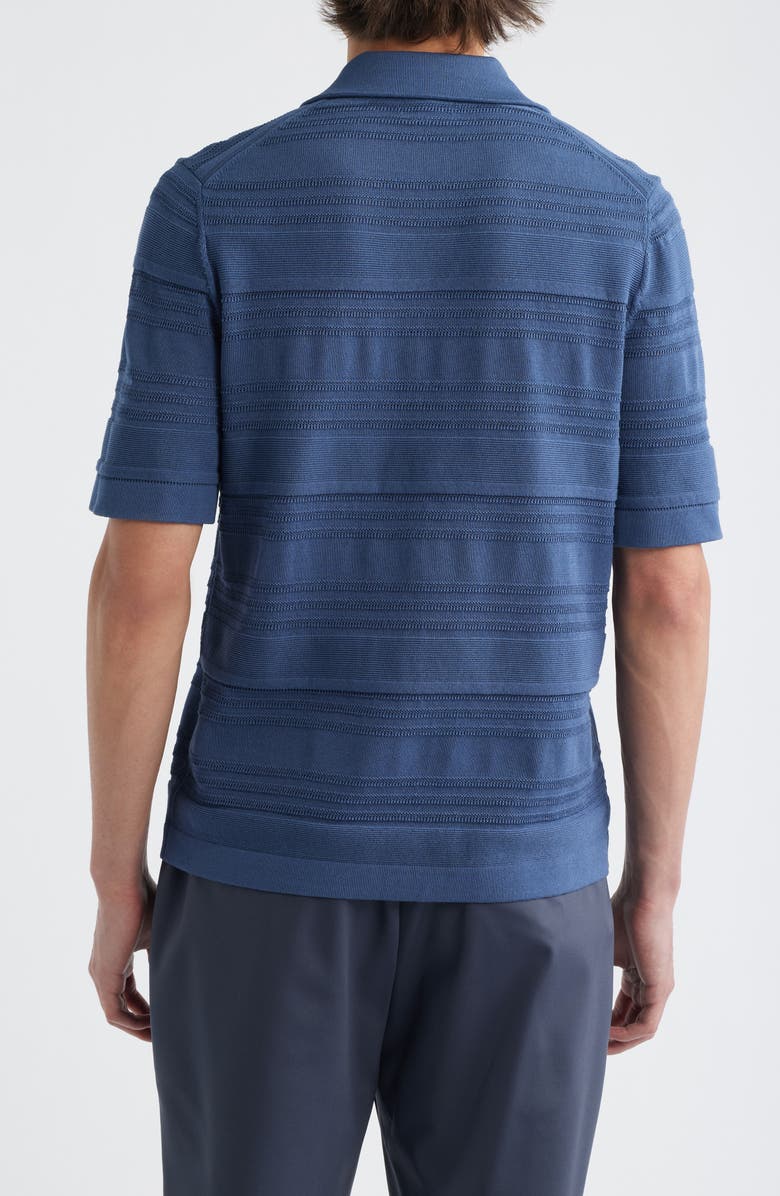 Reiss Darsham Textured Stripe Camp Collar Cardigan, Alternate, color, Airforce Blue