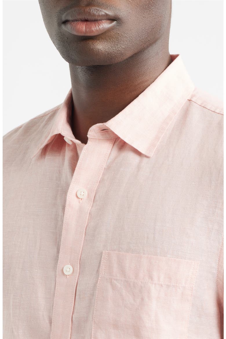 Solid Short Sleeve Linen Button-Up Shirt, Alternate, color, PINK TAN - WHITE EOE