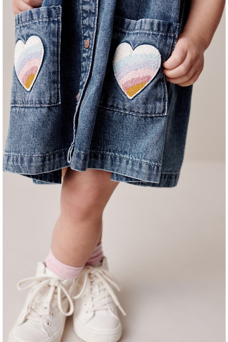 Kids' Heart Appliqué Sleeveless Cotton Denim Dress, Alternate, color, BLUE
