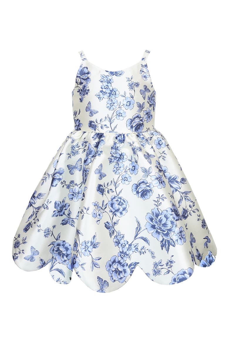 Kids' Mikado Floral Scallop Hem Dress, Main, color, BLUE/IVORY
