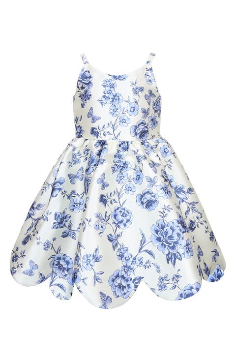 Kids' Mikado Floral Scallop Hem Dress (Little Kid)