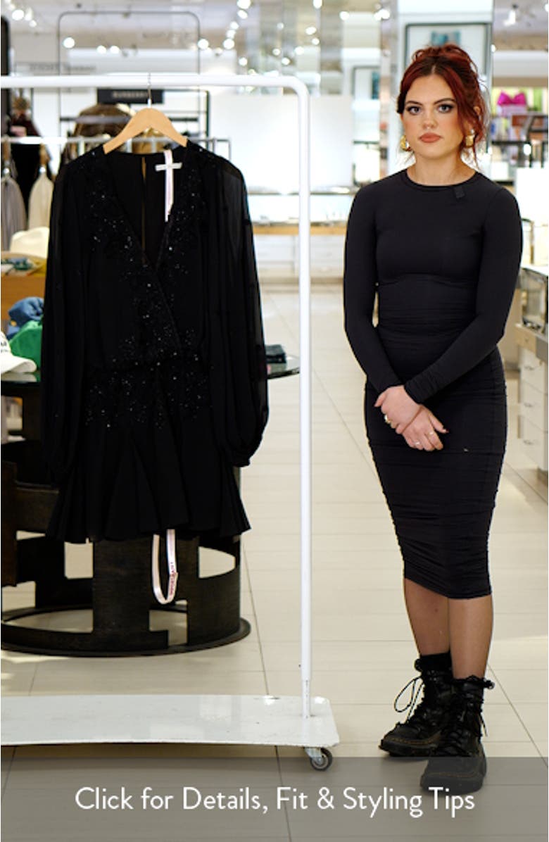 Gianna Beaded Godet Long Sleeve Minidress, sales video thumbnail