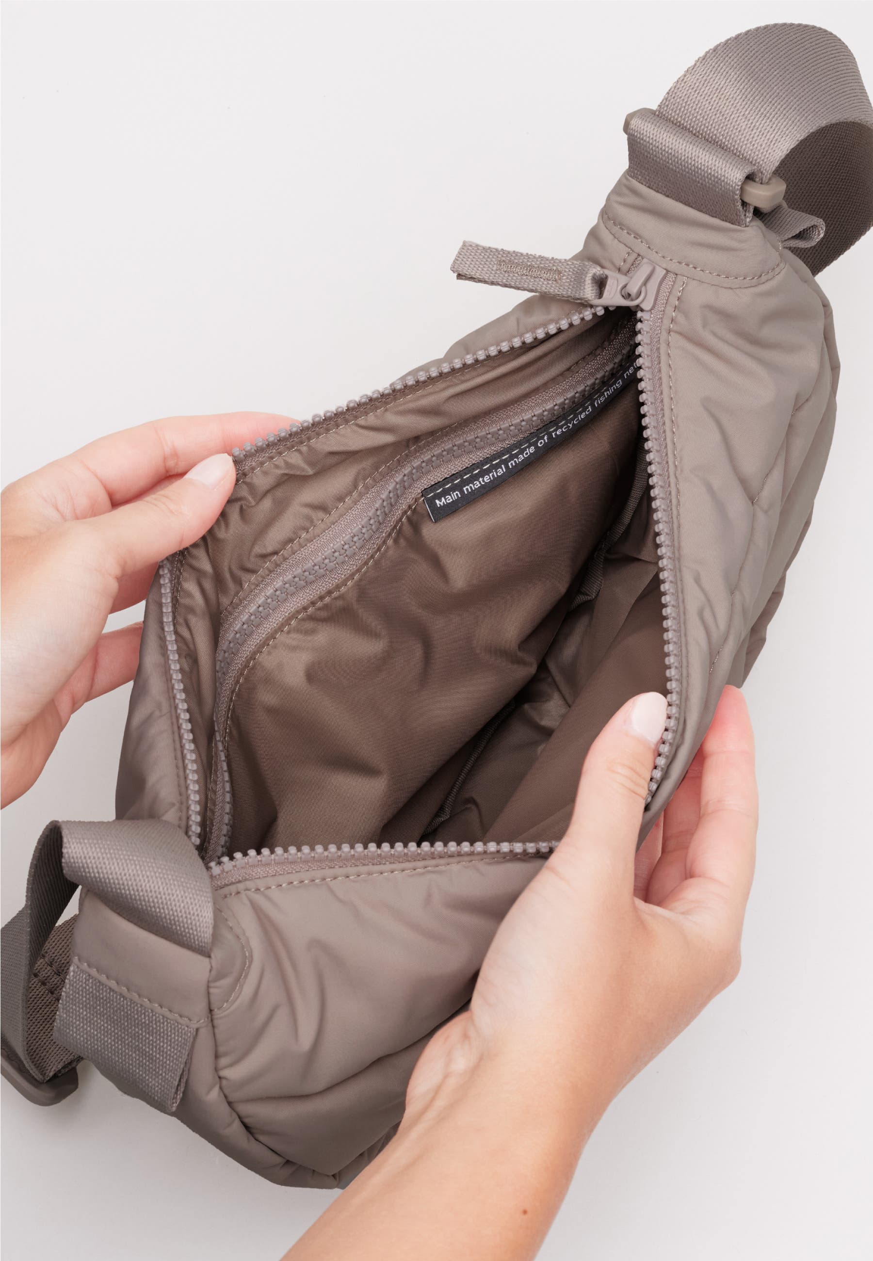 Wavy Puffer Recycled Nylon Moon Bag, Alternate, color, oyster