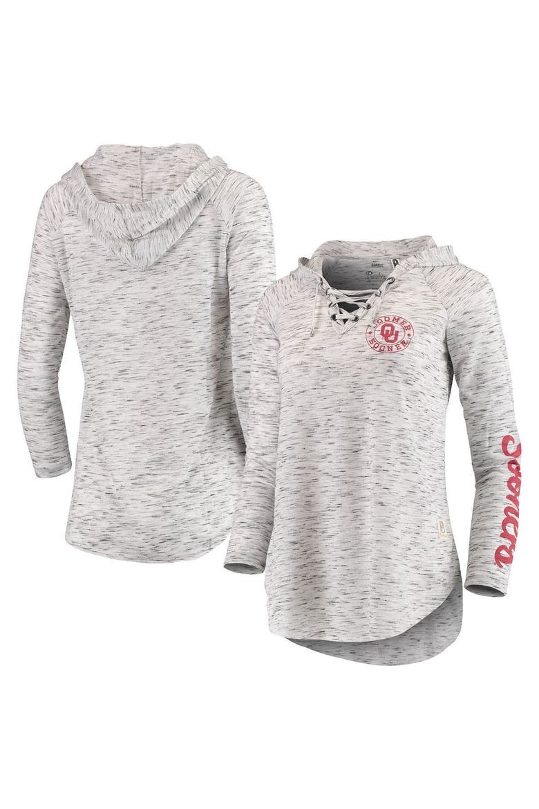 Women's Pressbox Gray Oklahoma Sooners Space Dye Lace-Up V-Neck Long Sleeve T-Shirt, Alternate, color, Gray