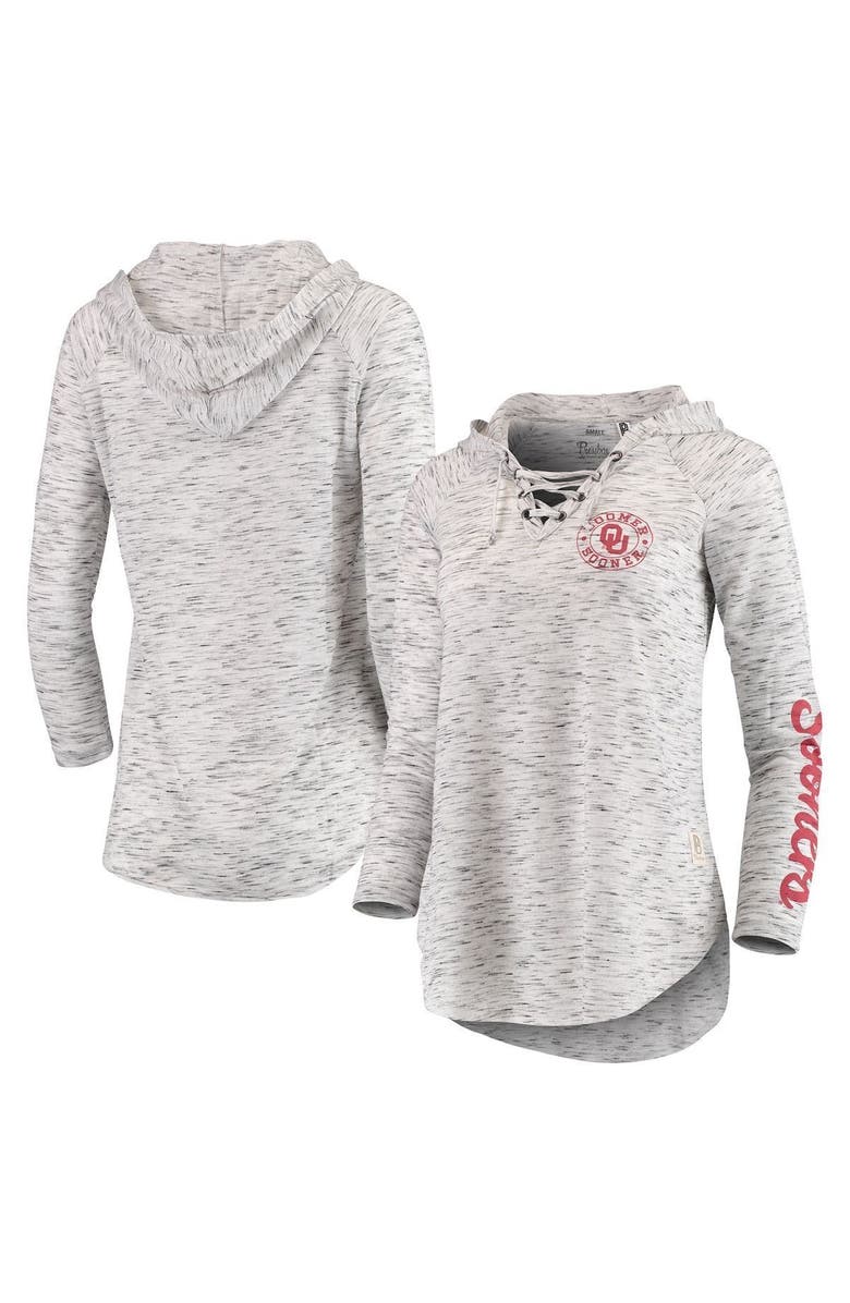 PRESSBOX Women's Pressbox Gray Oklahoma Sooners Space Dye Lace-Up V-Neck Long Sleeve T-Shirt, Alternate, color, Gray