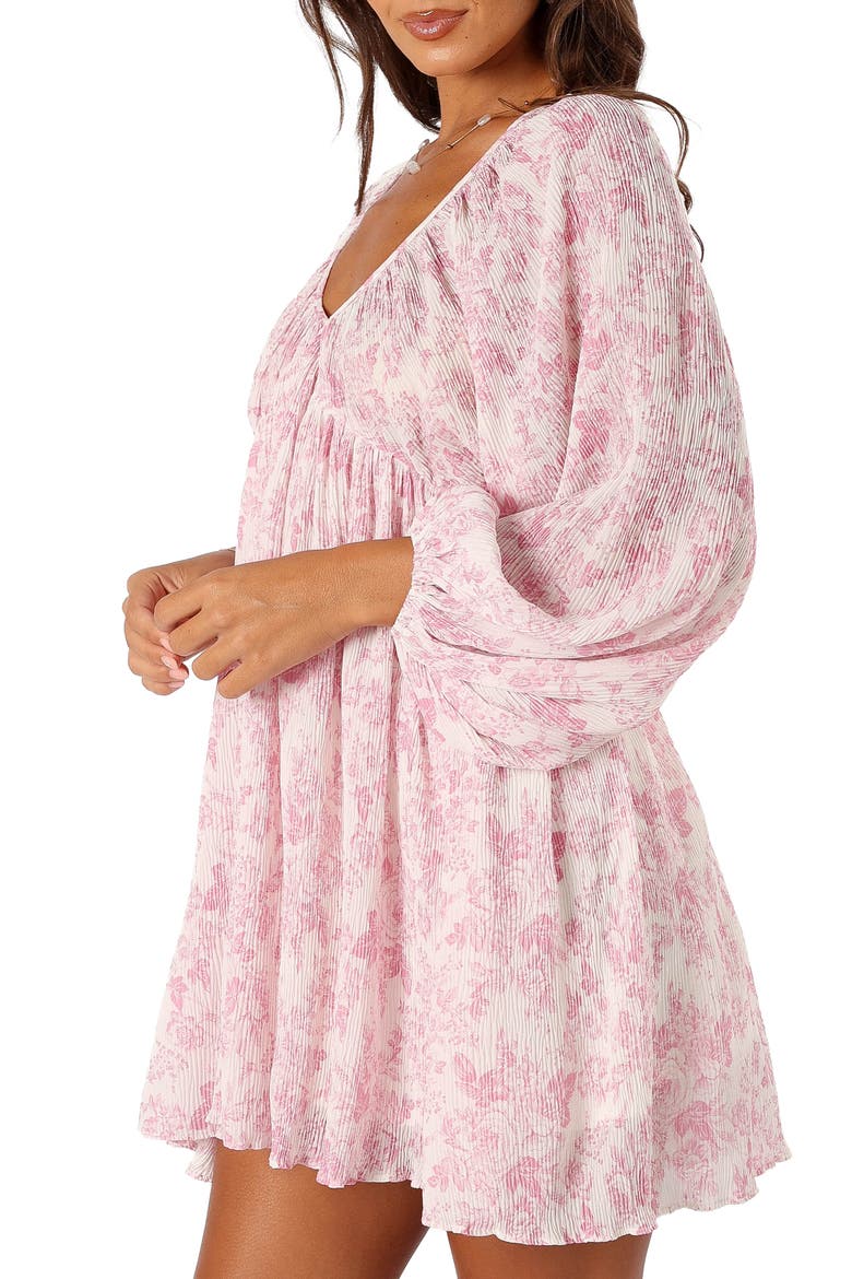 Paris Floral Textured Long Sleeve Minidress, Alternate, color, PINK