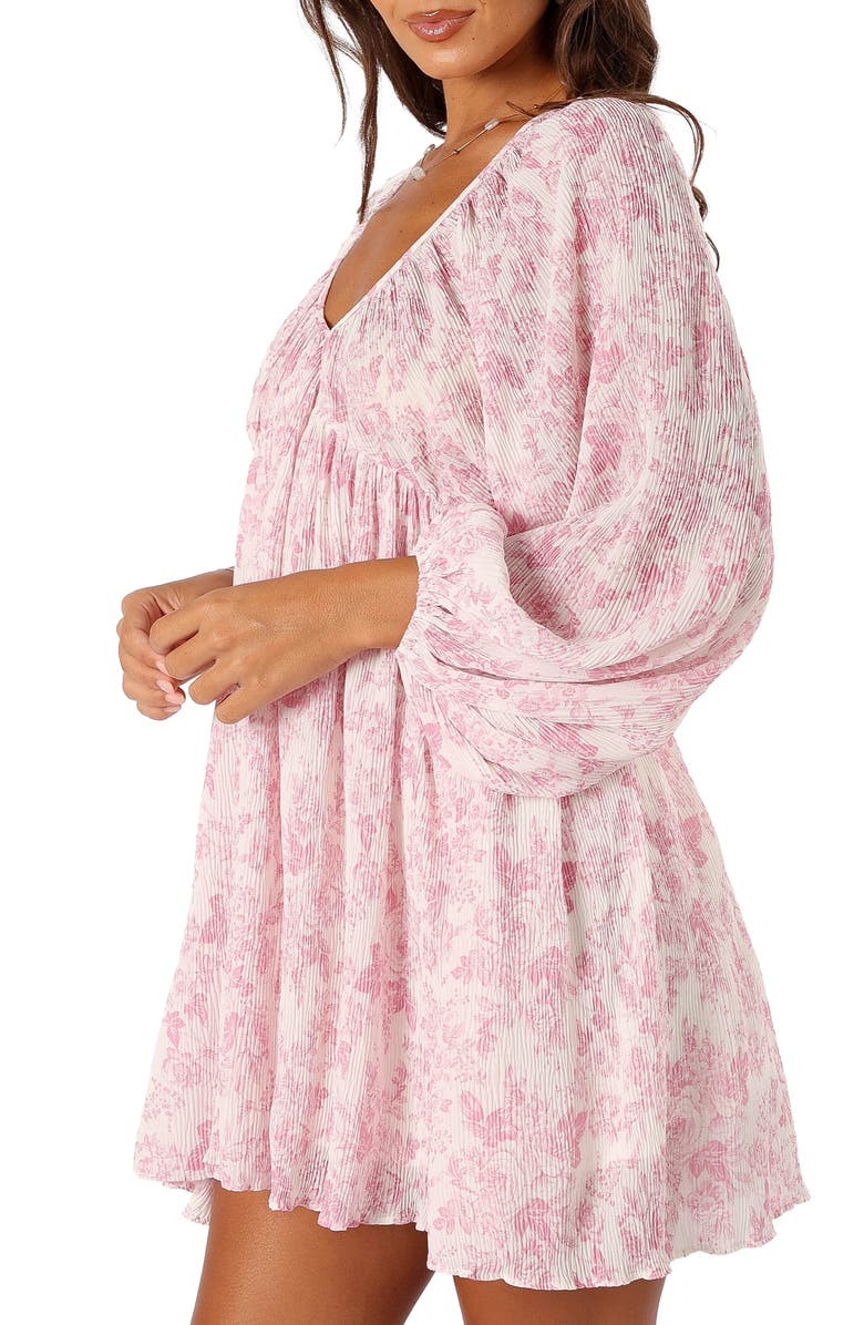 Petal & Pup Paris Floral Textured Long Sleeve Minidress, Alternate, color, Pink