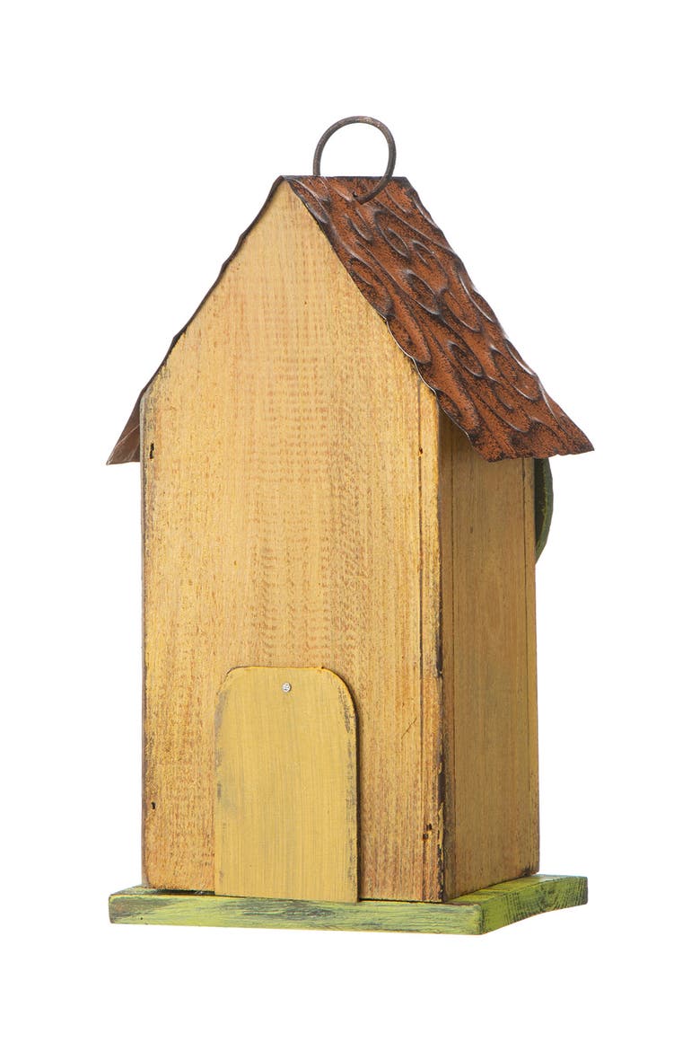 10"H Multicolor Cute Distressed Solid Wood Birdhouse with 3D Flowers, Alternate, color, Yellow