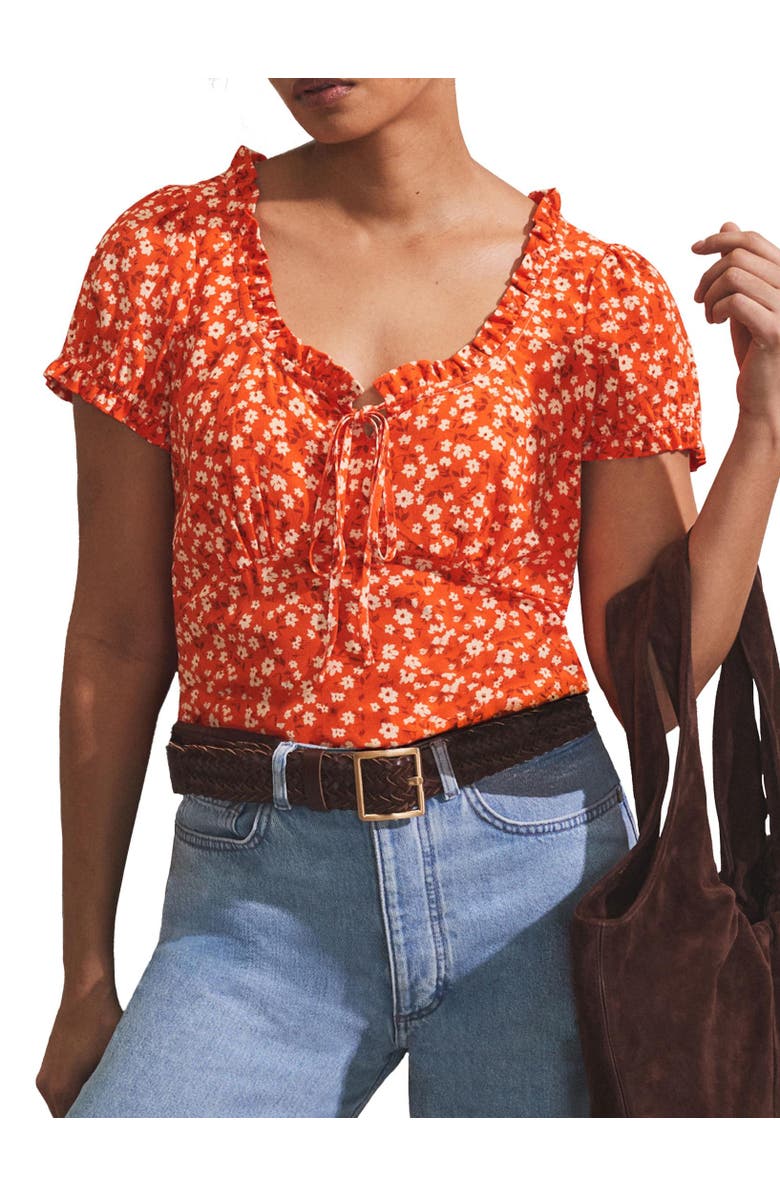 Ro&Zo Ditsy Empire Seam Top, Alternate, color, Red