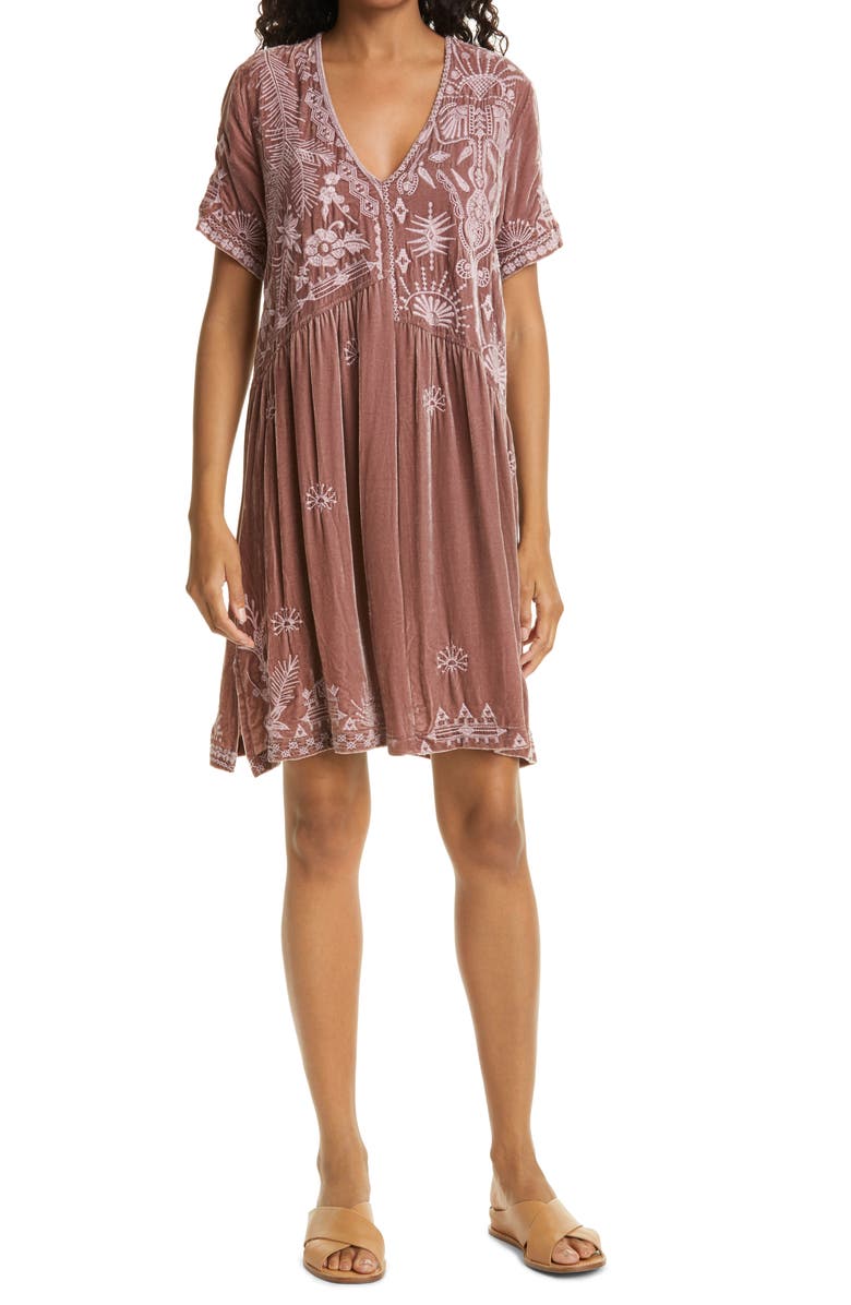Johnny Was Dylan Embroidered Velvet Tunic Dress, Main, color, 