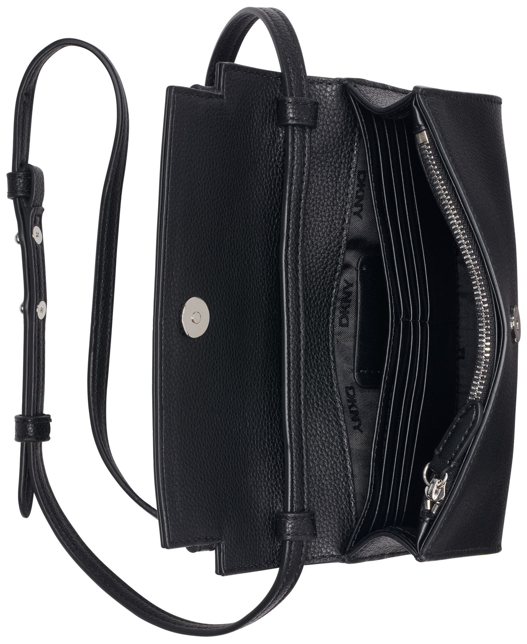 DKNY Bryar Wallet On A String, Alternate, color, Black/Silver