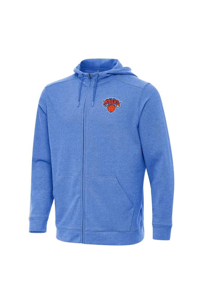 Men's Antigua Heather Blue New York Knicks Effortless Full-Zip Hoodie Jacket, Main, color, Heather Blue