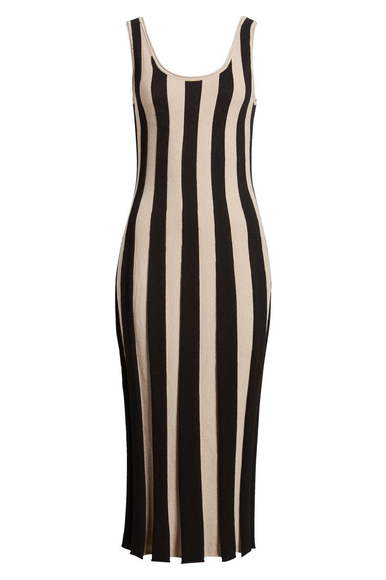 Rib Sleeveless Midi Sweater Dress, Alternate, color, BLACK/ BEIGE STRIPES