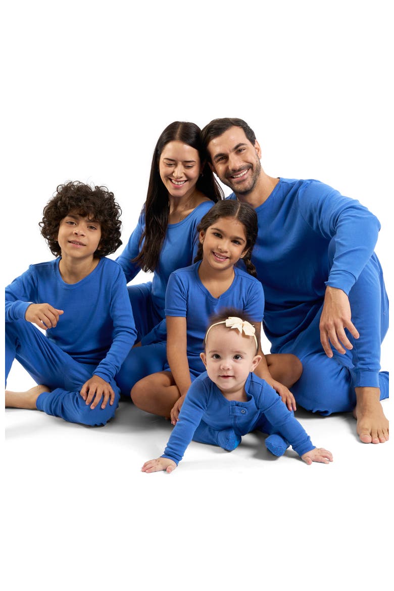 Kids Short Sleeve Cotton Solid Matching Family Pajamas, Alternate, color, ROYAL BLUE
