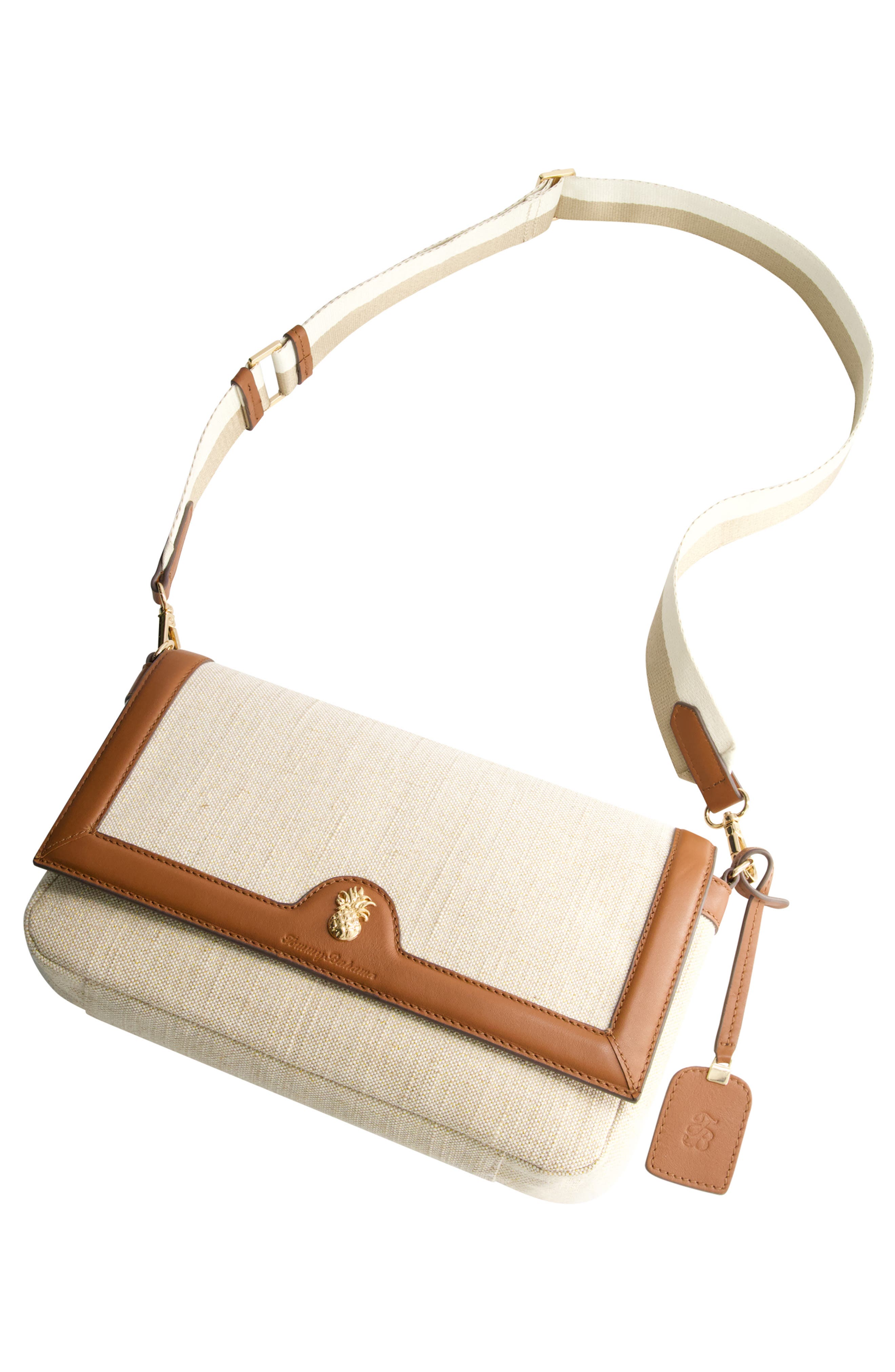 Lurex Linen Long Flap Crossbody, Alternate, color, NATURAL