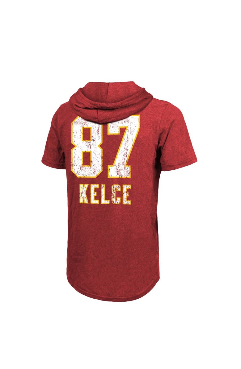 Majestic Threads Men's Majestic Threads Travis Kelce Red Kansas City Chiefs Super Bowl LVIII Player Name & Number Tri-Blend Hoodie T-Shirt, Alternate, color, 