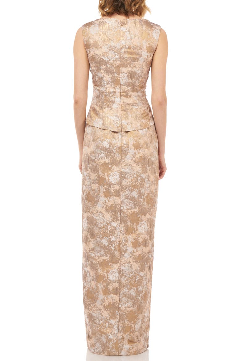 Yasmine Birds of Paradise Peplum Column Gown, Alternate, color, GOLD MULTI