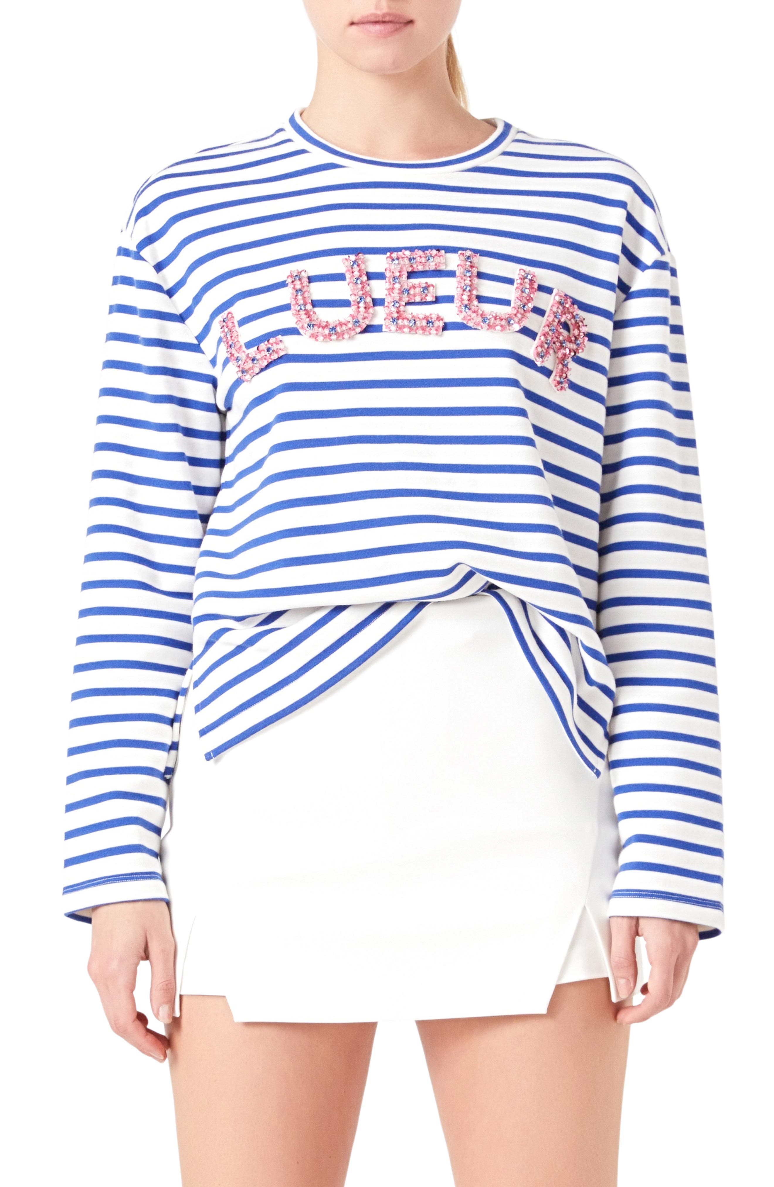 Endless Rose Lueur Stripe Long Sleeve Knit Top